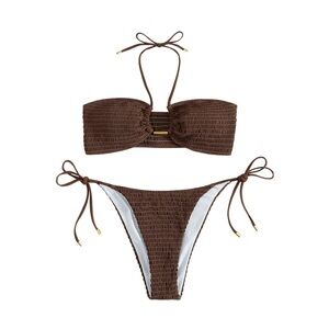 Chocolate Brown Bandeau Bikini with String Ties